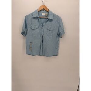 VTG Erika Womens Linen Blend Top Large PET Coastal Beachy Embroidered Boxy Boho